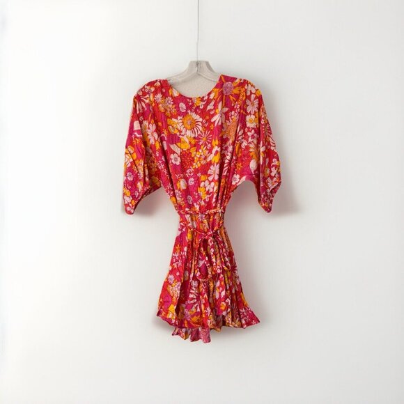 Aakaa Dress Multicolor Womens Medium Mini Lightweight Tie Waist Flowy - Picture 1 of 10